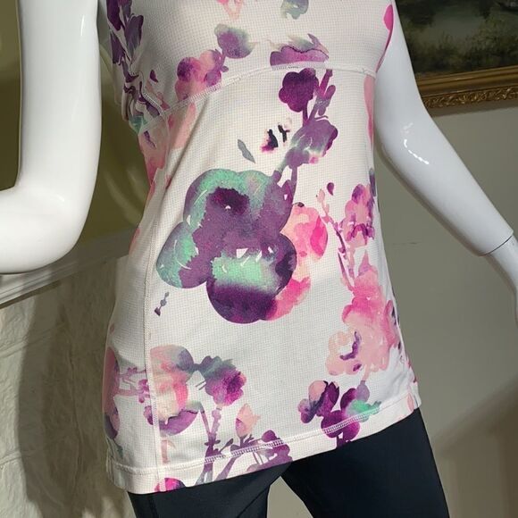 Lululemon Scoop Neck Tank Top Blurred Blossoms White / Heathered Fossil - Picture 5 of 16